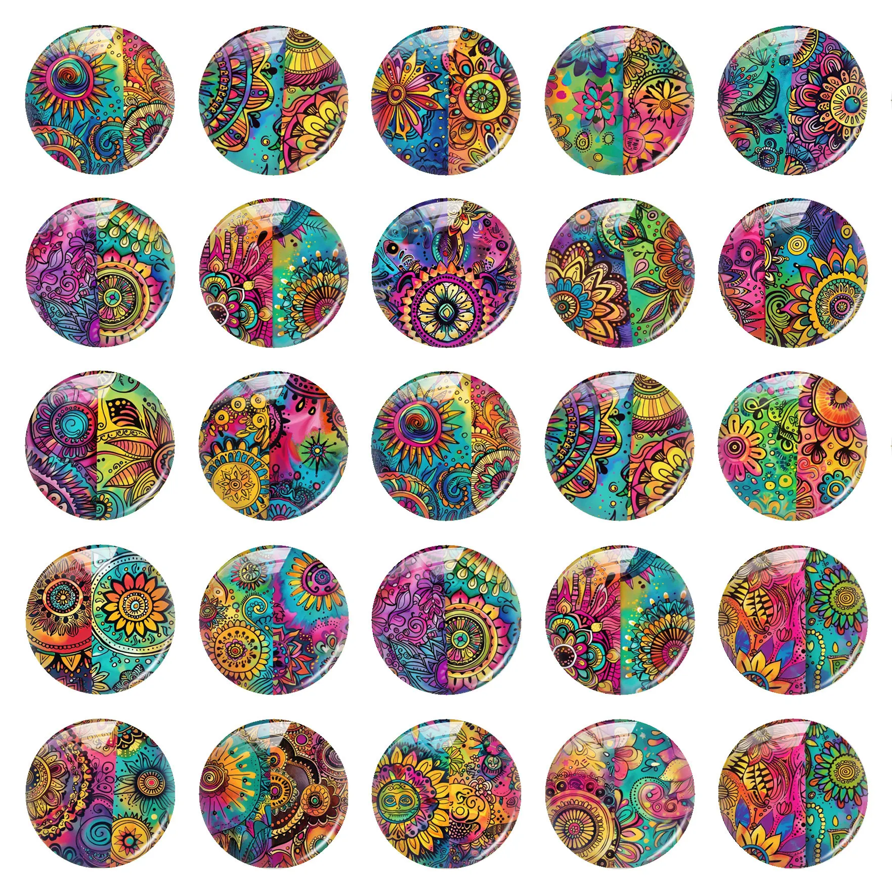 Handmade Watercolor Colorful Geometric Pattern Round Photo Glass Cabochon Flatback Demo Flat Back Cameo For Diy Jewelry Making