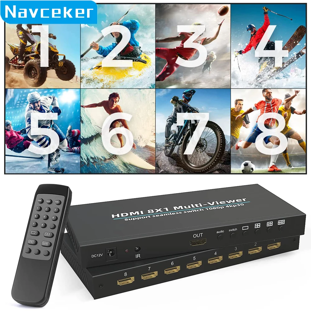 

Navceker HDMI-compatible Multiviewer 4K 4 In 8 In 1 Out 1080P Quad Screen Multi Viewer HDMI Multi-Viewer Seamless Switch with IR