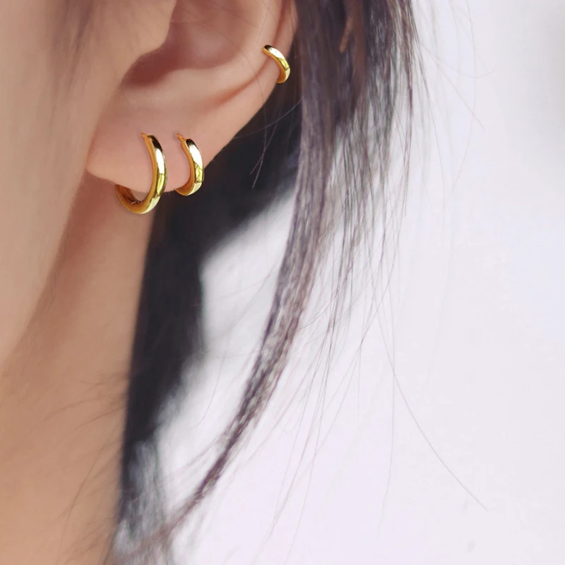 Minimal Glossy Hoop Earrings Gold Color Tiny Cartilage Earrings Piercing Accessory Trendy Female Hoops For Men 6/8/10/12/15mm