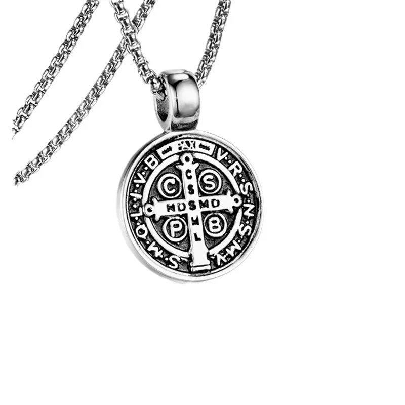 Edelstahl-Halskette mit Medaille des Heiligen Benedikt, San Benito-Medaille, Halskette für Männer und Frauen, spiritueller Anhänger mit der Jungfrau Maria für Männer – Detail 9
