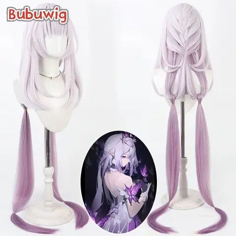 Bubuwig 합성 머리 Castorice 코스프레 가발 Honkai: 스타 레일 Castorice 100cm 긴 흰색 그라데이션 보라색 가발 내열성