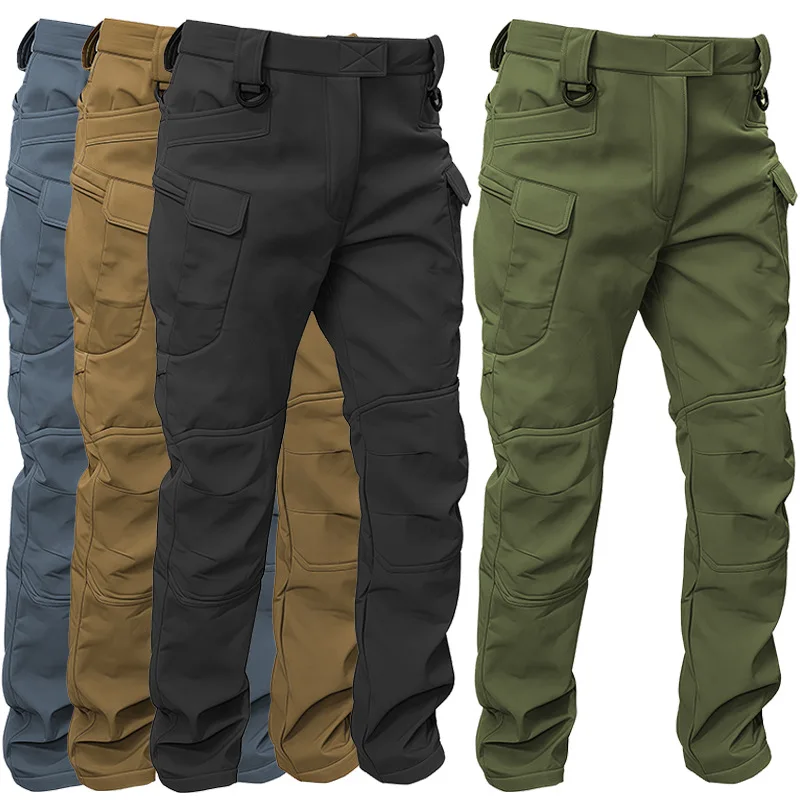 Outdoors Waterproof Tactical Pants Men Shark Skin Soft Shell Fleece Trousers Outdoor Waterproof  Wear-resistant Cargo Work Pant