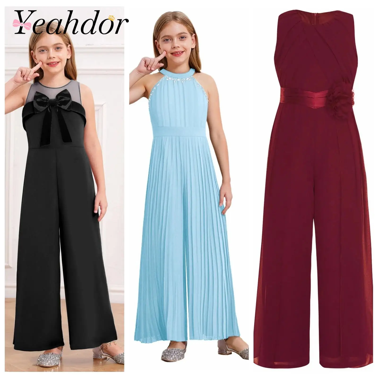 

Flower Girls Party Clothes Elegant One Piece Jumpsuits Chiffon Romper Jumpsuit Long Pants Festive Rave Costume Birthday Gift