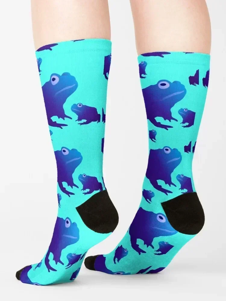 Blue Toad Pattern (on teal) Socks moving stockings luxury Christmas happy Mens Socks Women's