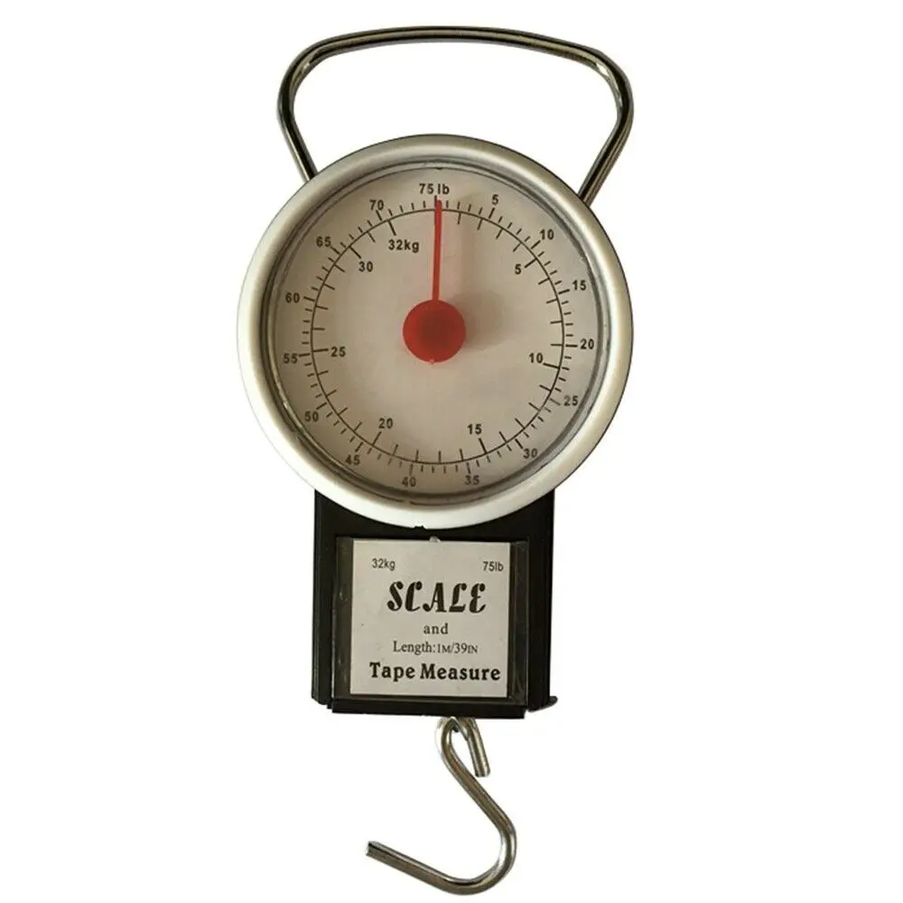 75 LB Portable Mechanical Dial Scale Hanging Kitchen Digital Scale Travel Luggage Weighing Multi-Purpose Scales with Tape Meas