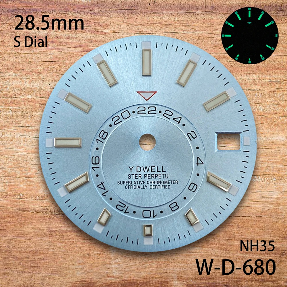 28.5mm S Logo New Sunburst Dial Fit NH35/NH36/4R/7S Japanese Movement Green Luminous High-Quality Watch Modification Accessories
