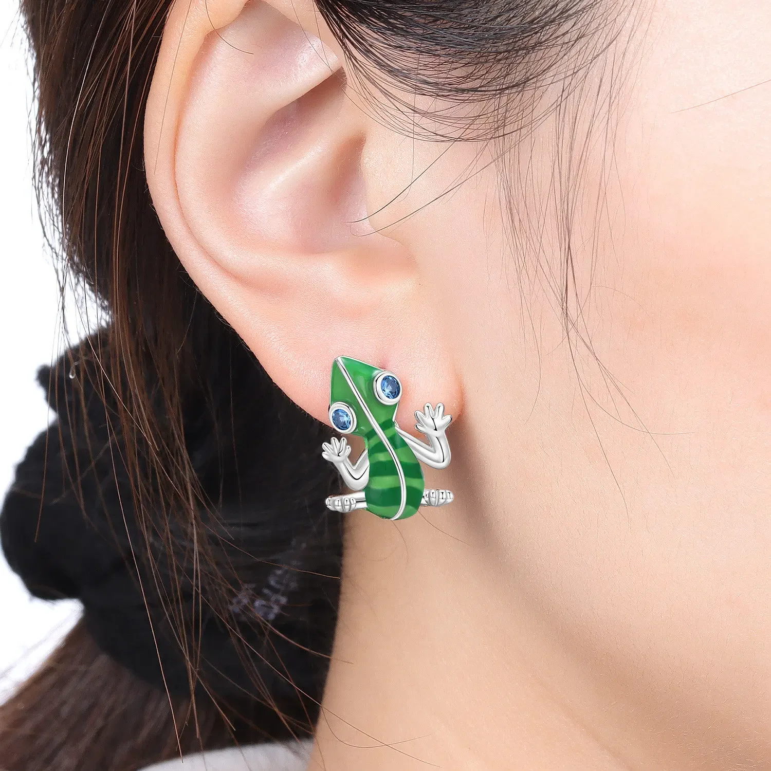 Original Earring S925 Silver Green Animal Earring Chameleon Blue Eyes Zircon Earrings Anniversary Fine Gift Accessory