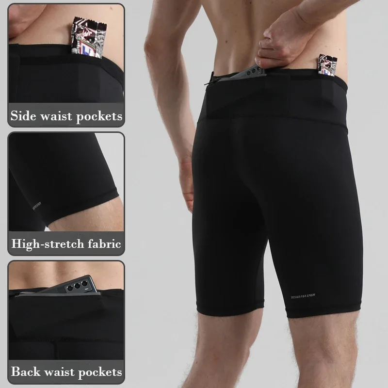 

Men's Marathon Running Training Compression Shorts Quick Dry Sports Jogging Fitnes Gym Waterproof Waist Belt Bag Athletics Male