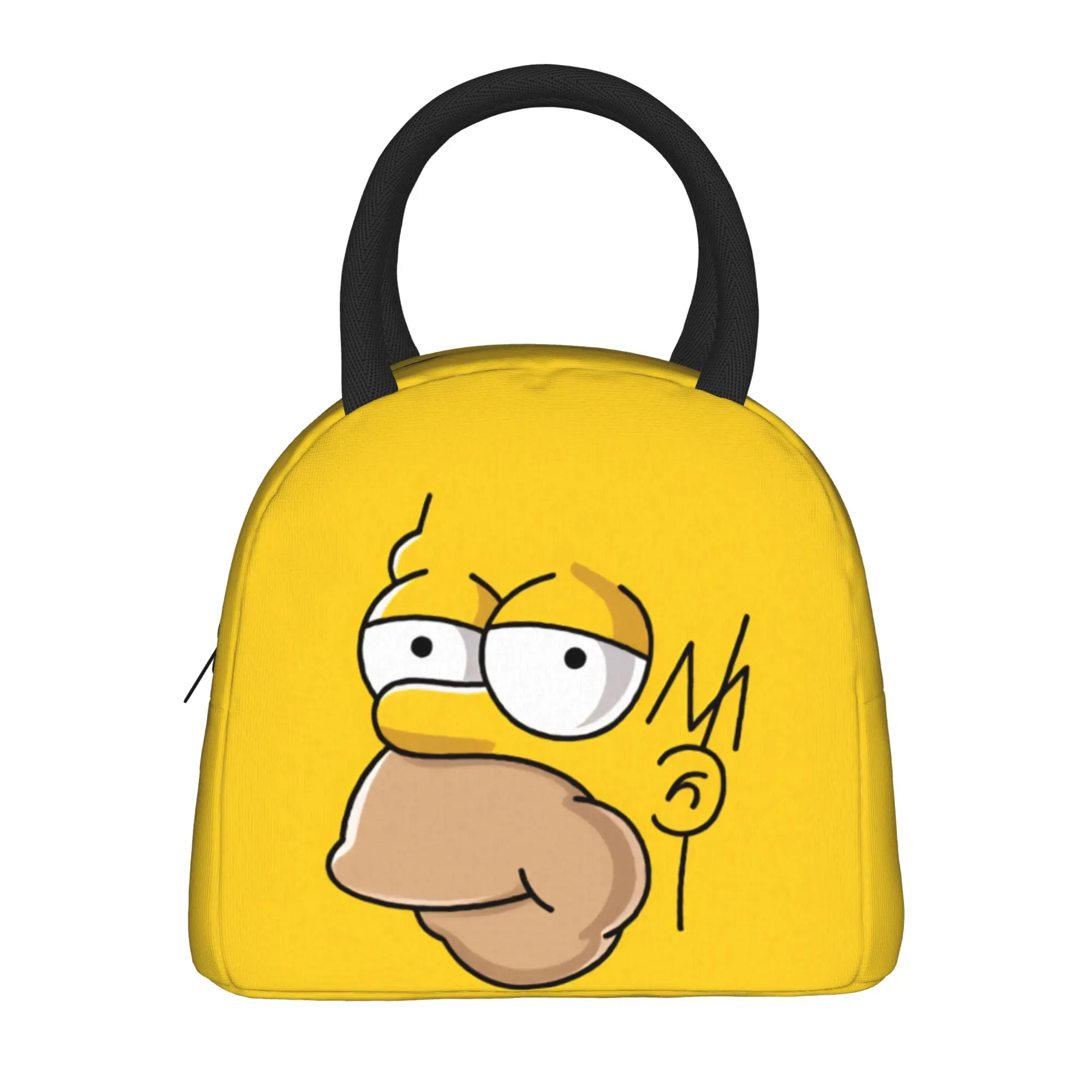 

S-Simpsons Homer Face Yellow Lunch Bag For Child Designer Lunch Box Retro Outdoor Picnic Cooler Bag Oxford Thermal Lunch Bags