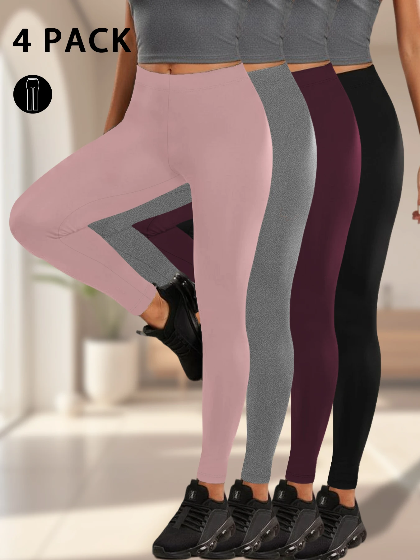 

4 Pack Women's Low Rise Stretchy Leggings - Super Soft High Elastic Tights for Running Workout Training and Daily Life