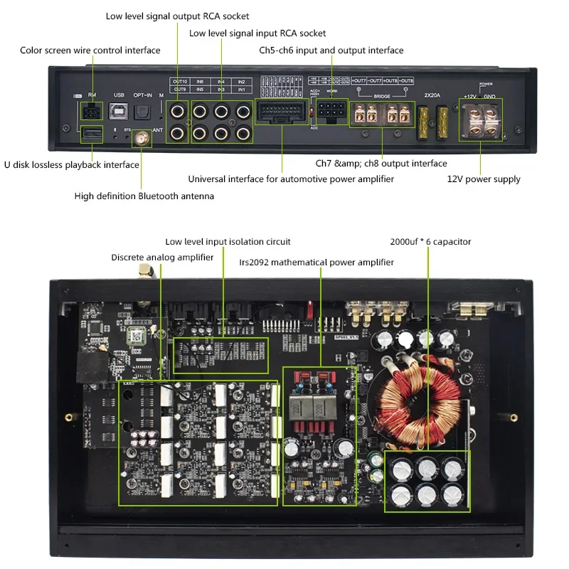 Sennuopu HiFi X12 Class AB  amplificador 8 channel dsp and car amplifier 4 Channel