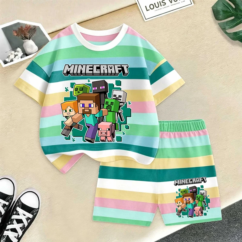 

Minecrafted Girl boy Summer T shirt Set Kid Clothes 2pcs Shorts Kid Tops +Shorts Set baby Tee Sport Tracksuit Summer Outfits