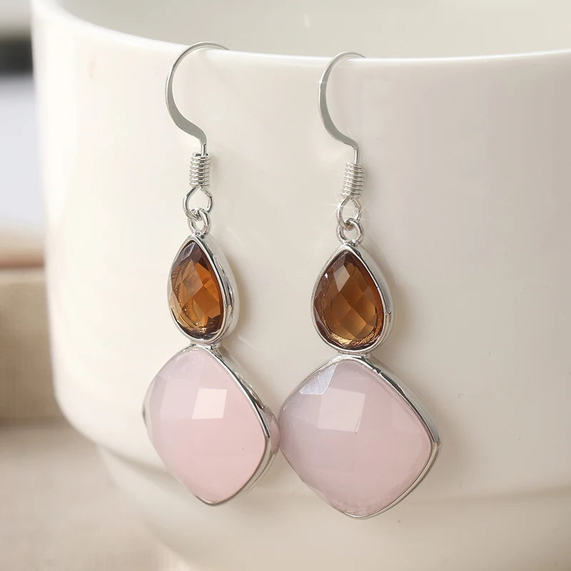 Exquisite rosa Anhänger-Ohrringe für Damen, synthetischer Zirkon, Imitation von Kristallen, Tropfen-Ohrringe, geeignet für Geburtstagsgeschenke, tägliches Tragen