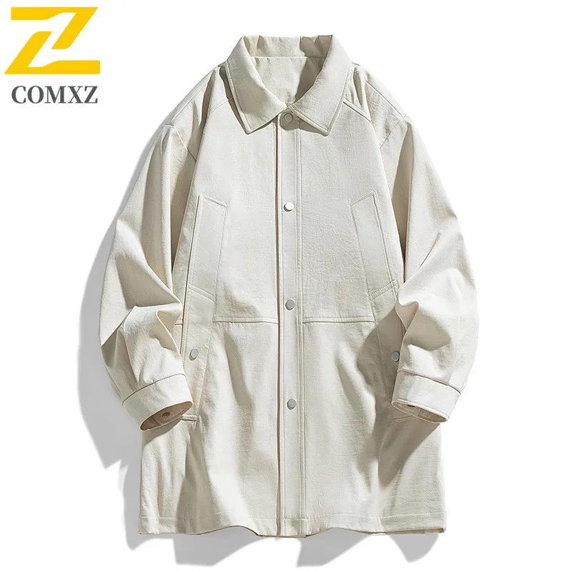 COMXZ العلامة التجارية TrenchCoat الرجال سترة الشق طوق الكورية أنيق خفيفة الوزن سترة واقية بلون المشي لمسافات طويلة يندبروف الخريف سترة #2