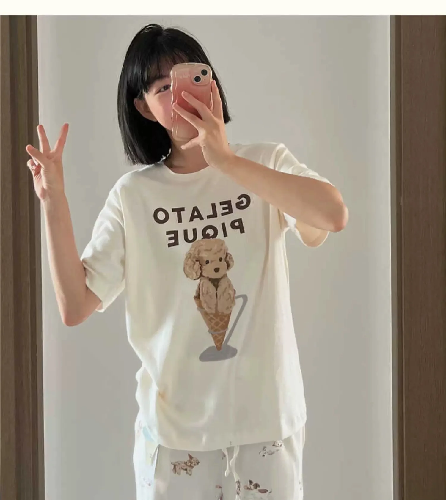 Japan Home wear Room Wear Ladies Autumn Women\'s Pajamas Set Puppy Long Sleeves Trousers 40-65kg SleepWear (with labels)