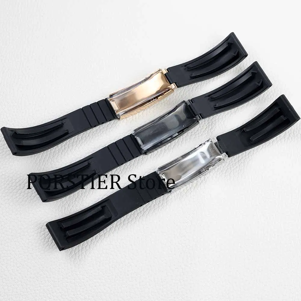 20MM rubber watchband Silver Black Rose Gold folding safety buckle for Submariner Yacht Daytona Oyster Date Explorer GMT watch