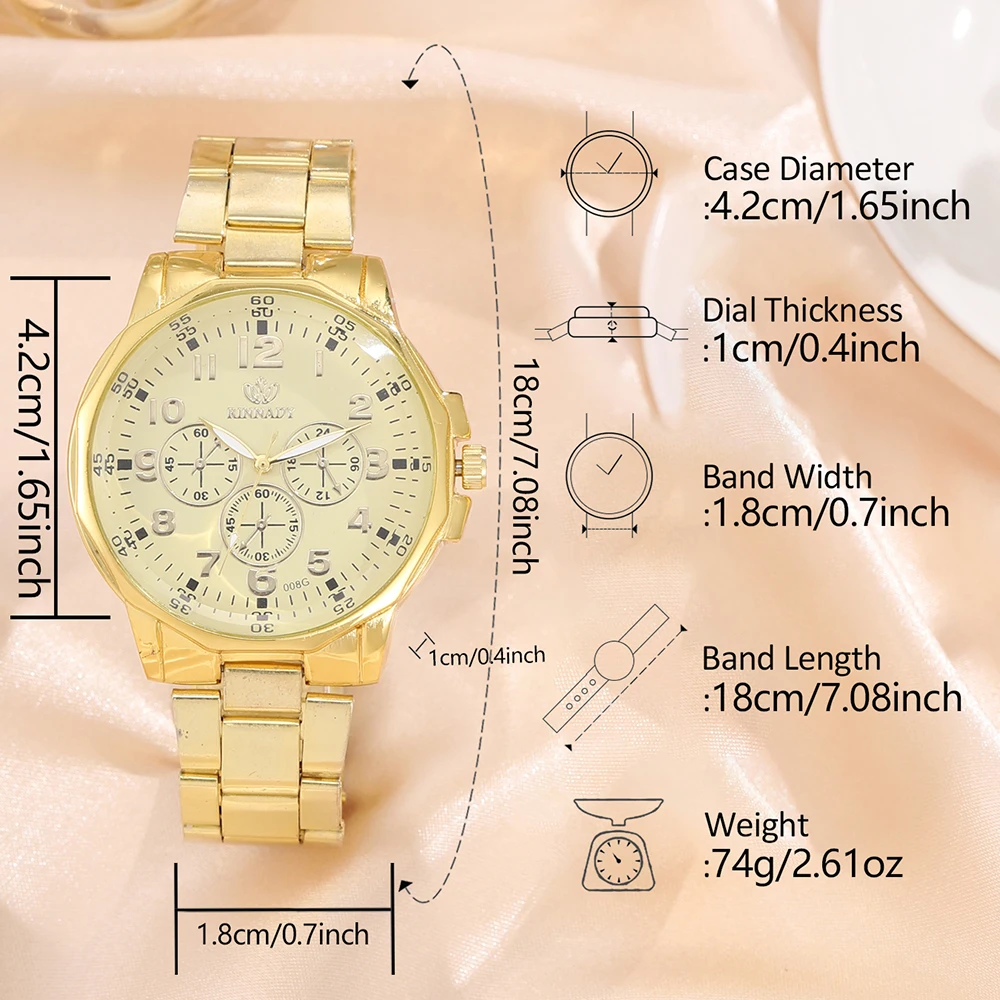 2 Piece Set Of Fashionable Simple Gold Exquisite Temperament Couple Watch, Fashionable Alloy Strap Quartz Watch