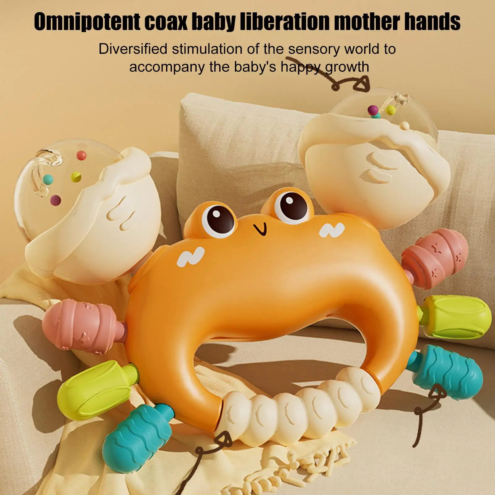 Hand Rattle Baby Sensory Teething Toy Stress relief soother Sand Hammer Crab Hand Grip Toy Montessori Early Educational Toys