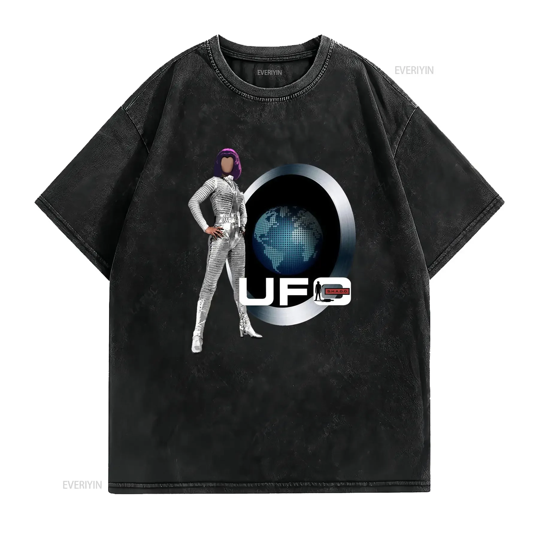 Maglietta Classica UFO Shado Girl di Gerry Anderson Anime Cotone Nero Taglio Regolare Collo Tondo Adatta a Tutte le vintage