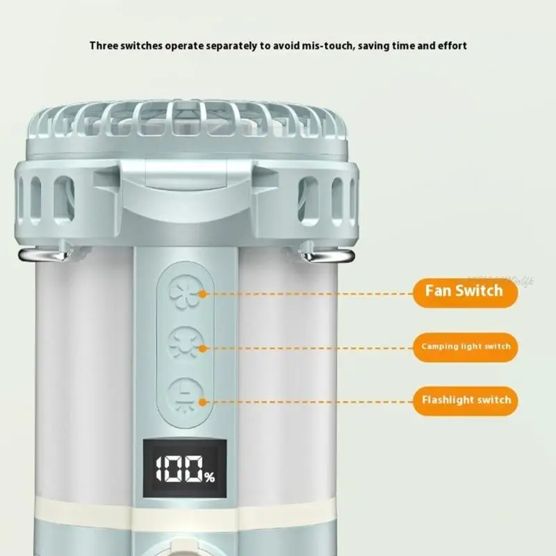 27RB قابلة لإعادة الشحن ضوء المروحة في الهواء الطلق 3 سرعات قابلة للتعديل 4 أوضاع الإضاءة شاشة LCD