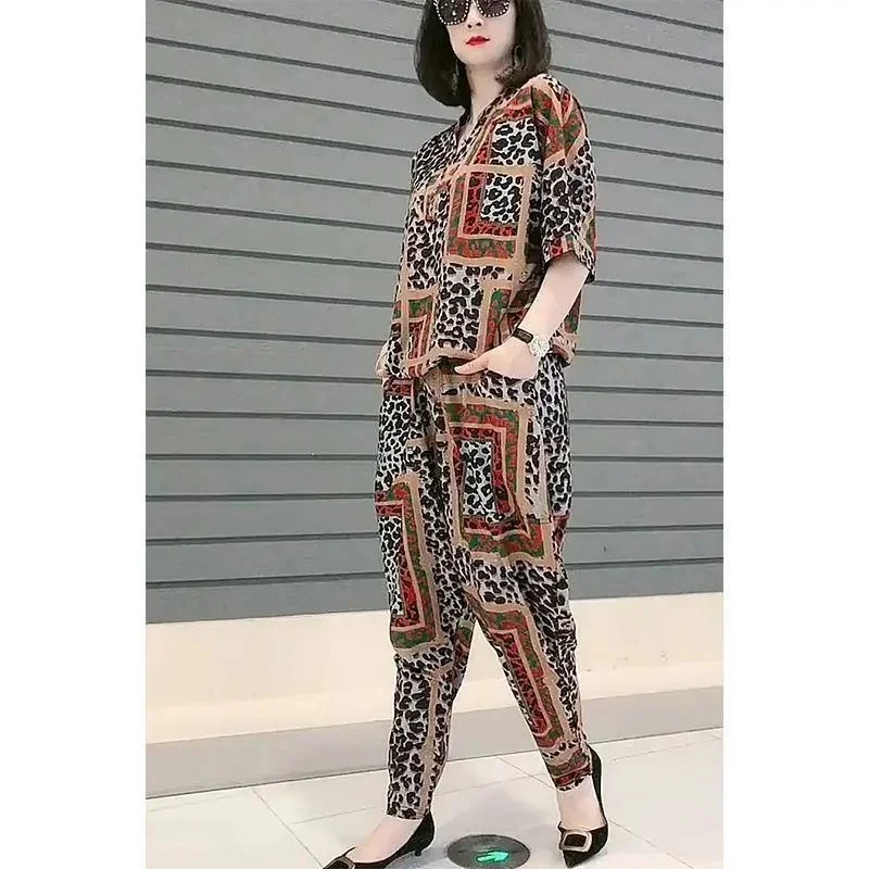 Women's Tracksuit 2025 Summer New Fashion Casual Suit Plus Size Clothing Korean Style Loose Tops And Harem Pants 2 Two Piece Set