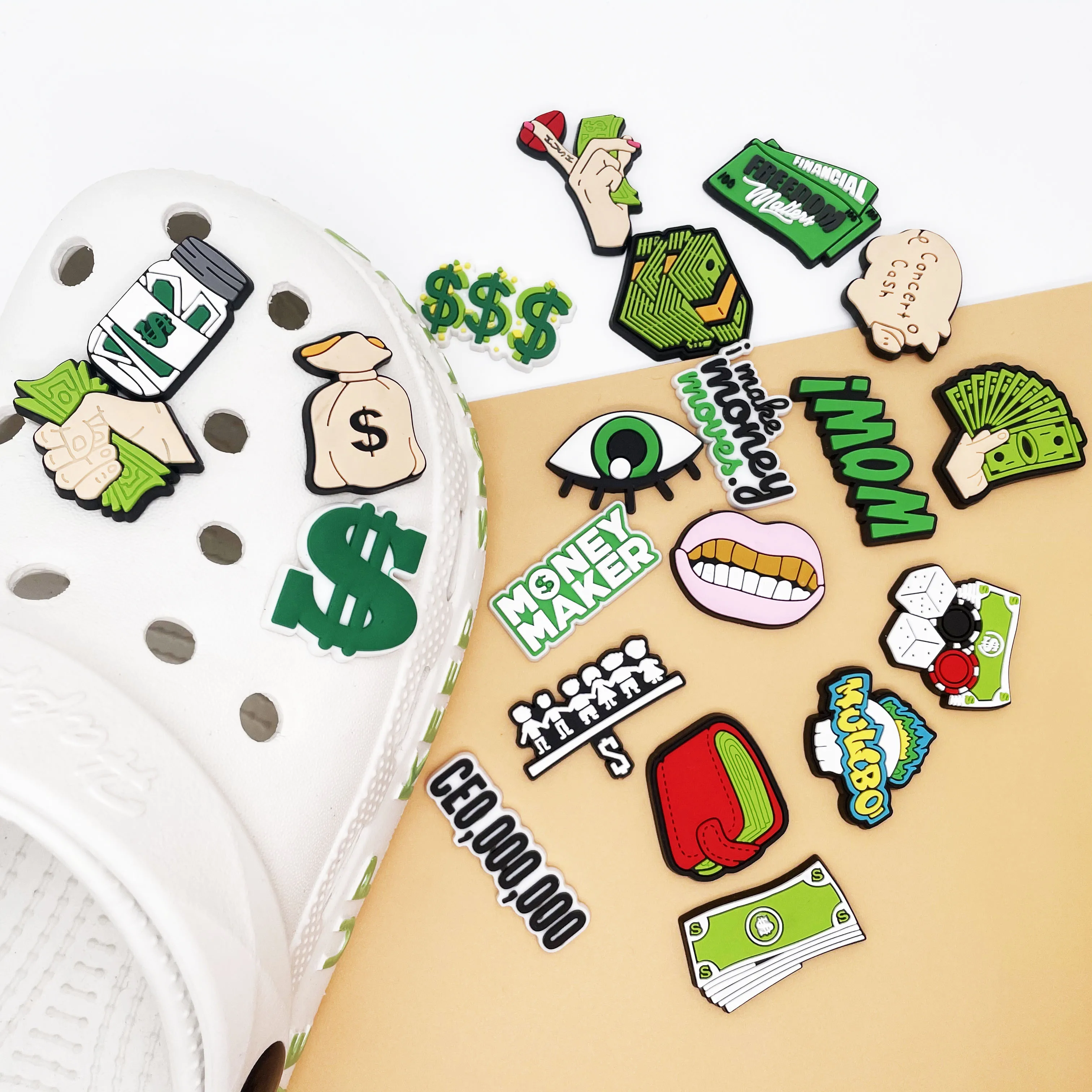20Pcs Dollar Series Shoe Charms For Sandals,Shoe Decoration Accessories Premium Quality Shoe Pins Great Gift For Teens Men Women