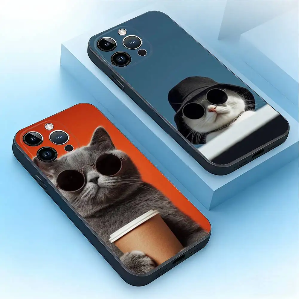 

Funny Cute Cat Phone Case For iPhone 17,16,15,14,13,12,11,Pro,Max,Plus,Mini,Air,SE Anti Fall Black Matte Soft Bumper