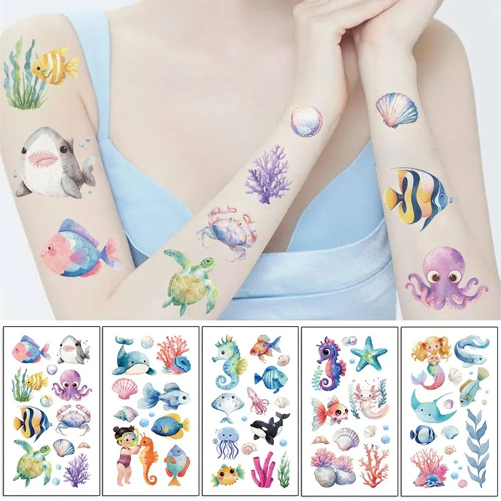 10Pcs/set Cartoon Unicorn Temporary Tattoo Stickers Cute Dinosaur Butterfly Fish Children Tattoo For Kids Funny Birthday Gift