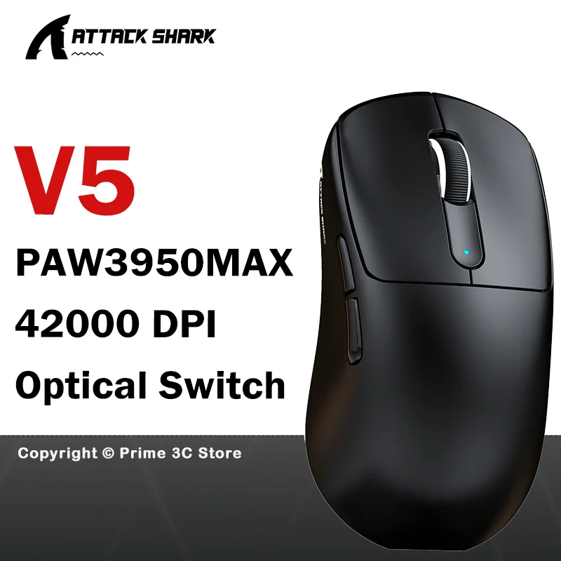 

ATTACK SHARK V5 Wireless Gaming Mouse PAW3950MAX 42K DPI 8KHz Tri-Mode Bluetooth 2.4G Wired 55g Lightweight Large Battery