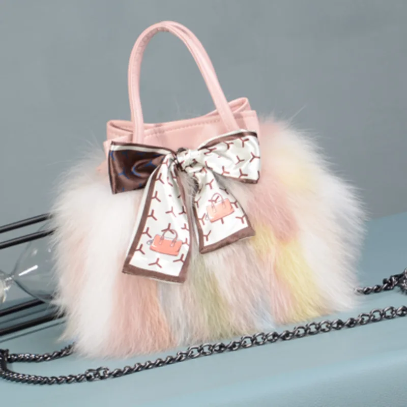 Fox Fur Bag Winter Women Shoulder Bag Female Fashion Chain Shoulder Bags Real Fur Purse Natural Fur Hand Bags Evening Party Bag