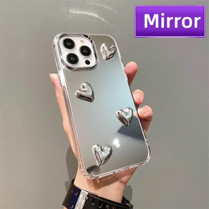 Cartoon Korean Style Cute Heart Soft Silicone Clear Phone Case For IPhone 15 Plus 13 Pro Max 14 11 12 XS XR Mirror Protect Cover