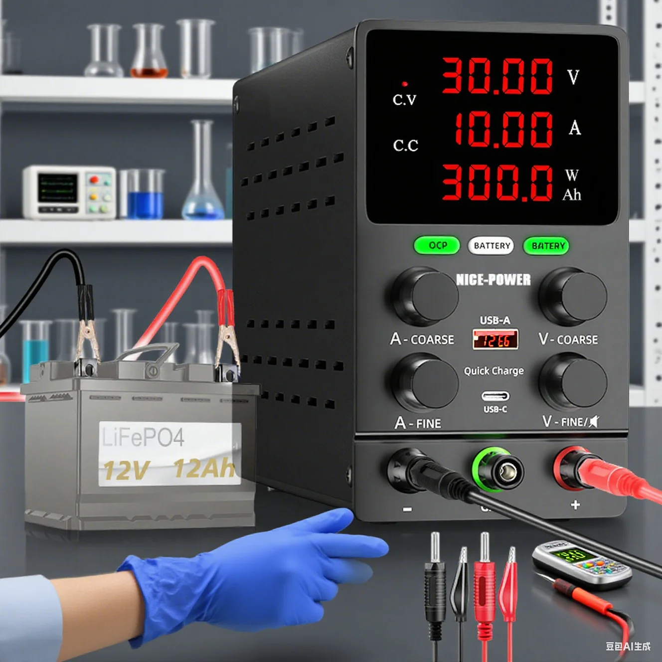 

NICE-POWER Lab-Grade DC Power Supply 10A with Auto-Stop Charging - Polarity Detection, OCP Protection, 4-Digit Display US Stock