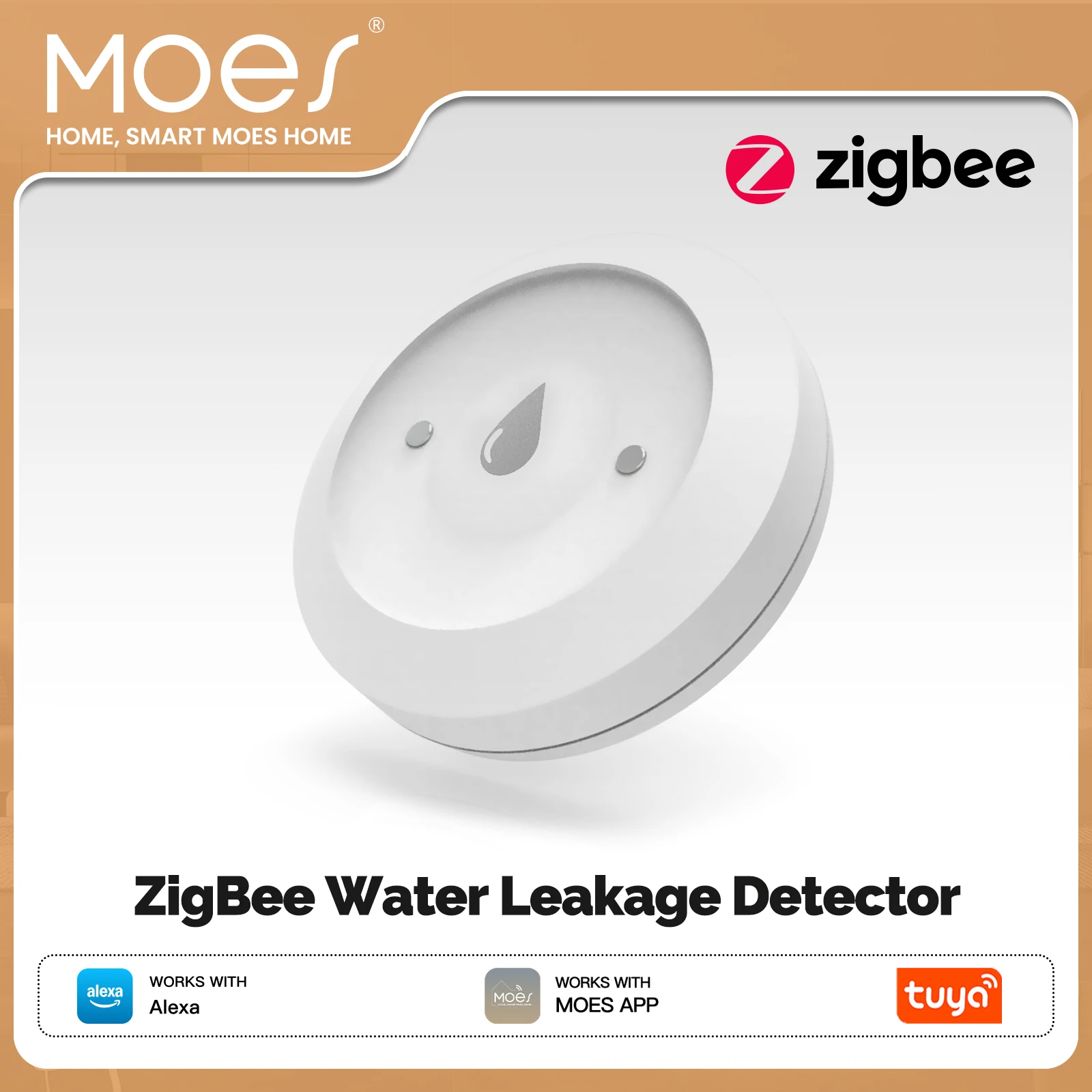 MOES Tuya ZigBee Sensor de fugas de agua Detector de inundaciones inteligente alerta de aplicación monitoreo remoto protección de tuberías de fugas para el hogar