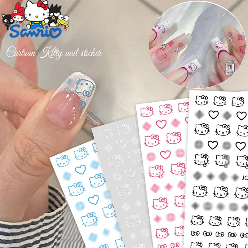 Kawaii Sanrio Nail Stickers Cartoon Hello Kitty Star Love Back Adhesive Stickers Girl Cute Nail Stickers Decorative Wholesale