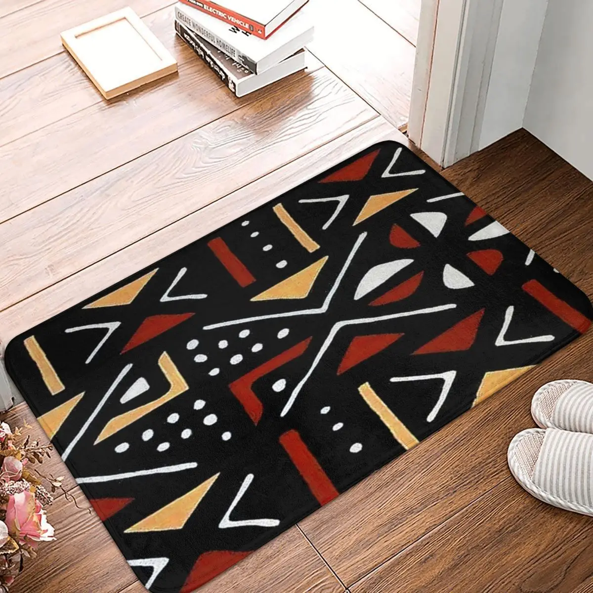 

African Bogolan Mudcloth Pattern Non-slip Doormat Floor Mat Absorbent Mat Carpet Rug for Kitchen Entrance Home Footpad Mats