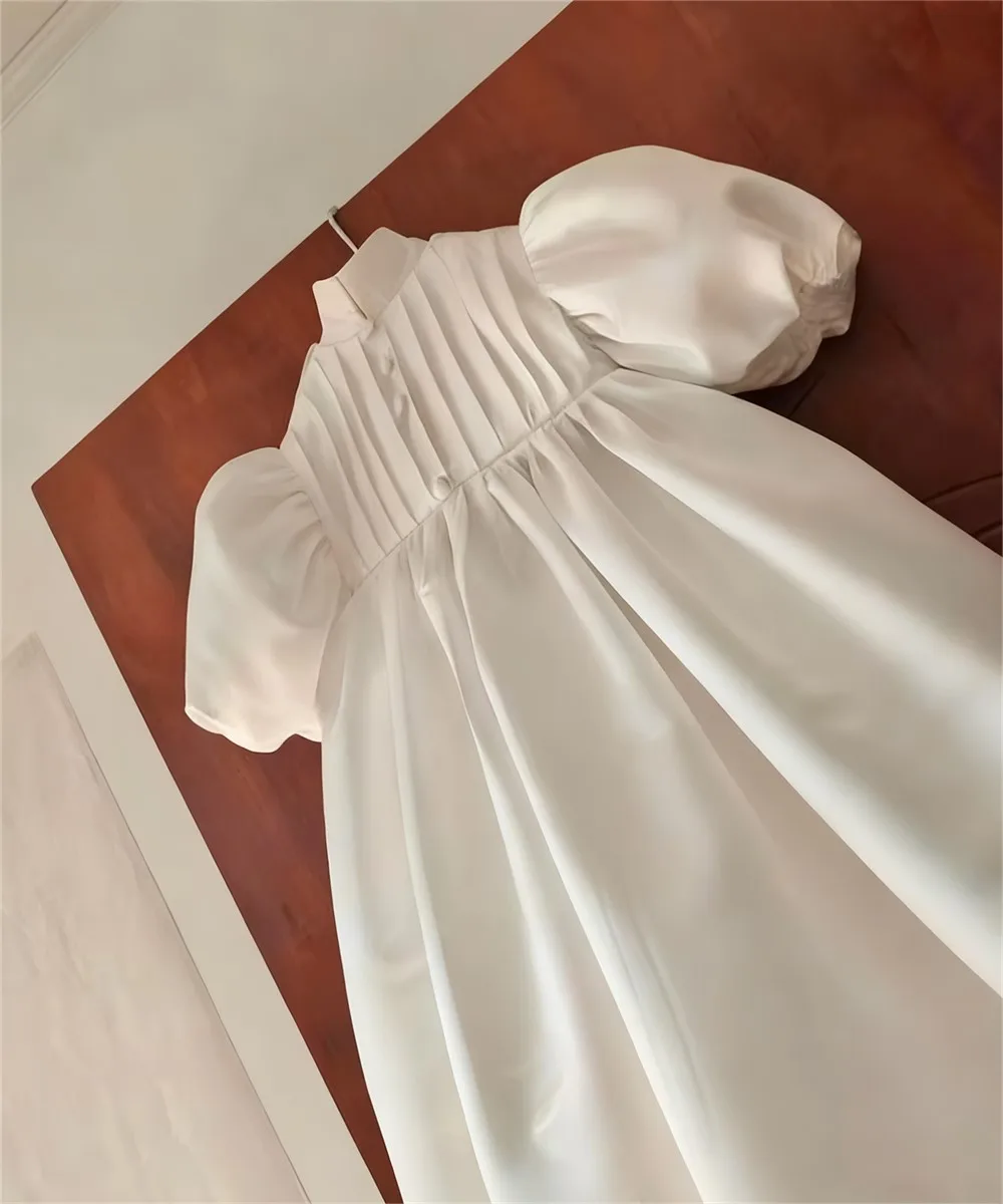 Elegante abito da sposa per ragazza di fiori avorio in raso soffice per bambine, festa di compleanno, sera, battesimo, abito personalizzato