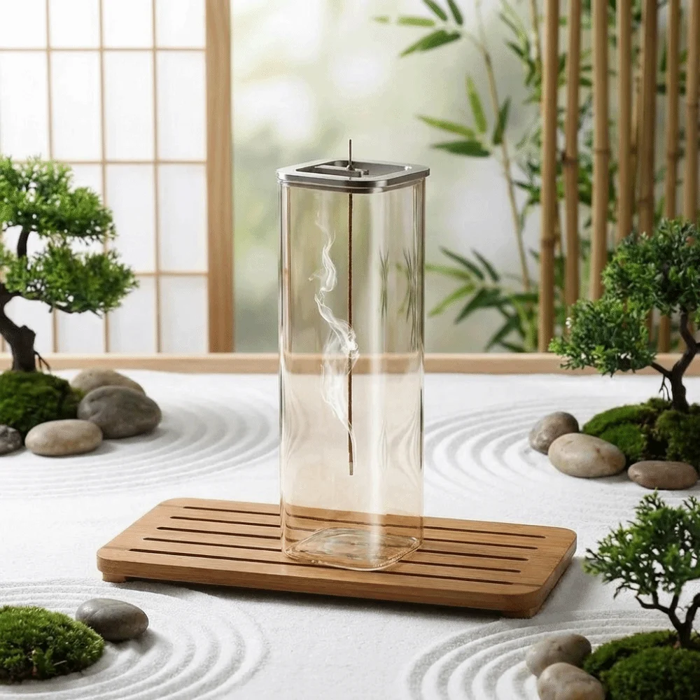 Cuboid Shape Incense Stick Stand Transparent Zen Style Glass Incense Burner Minimalist Anti-Ash Flying Incense Holder