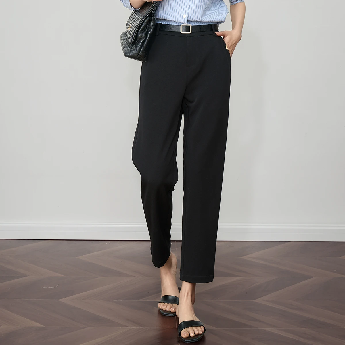 OLrain مستقيم اقتصاص سروال فستان 2025 مكتب السيدات الكاحل طول بانت أسود الإناث مصممة بنطلون النساء قيعان O57XK98623