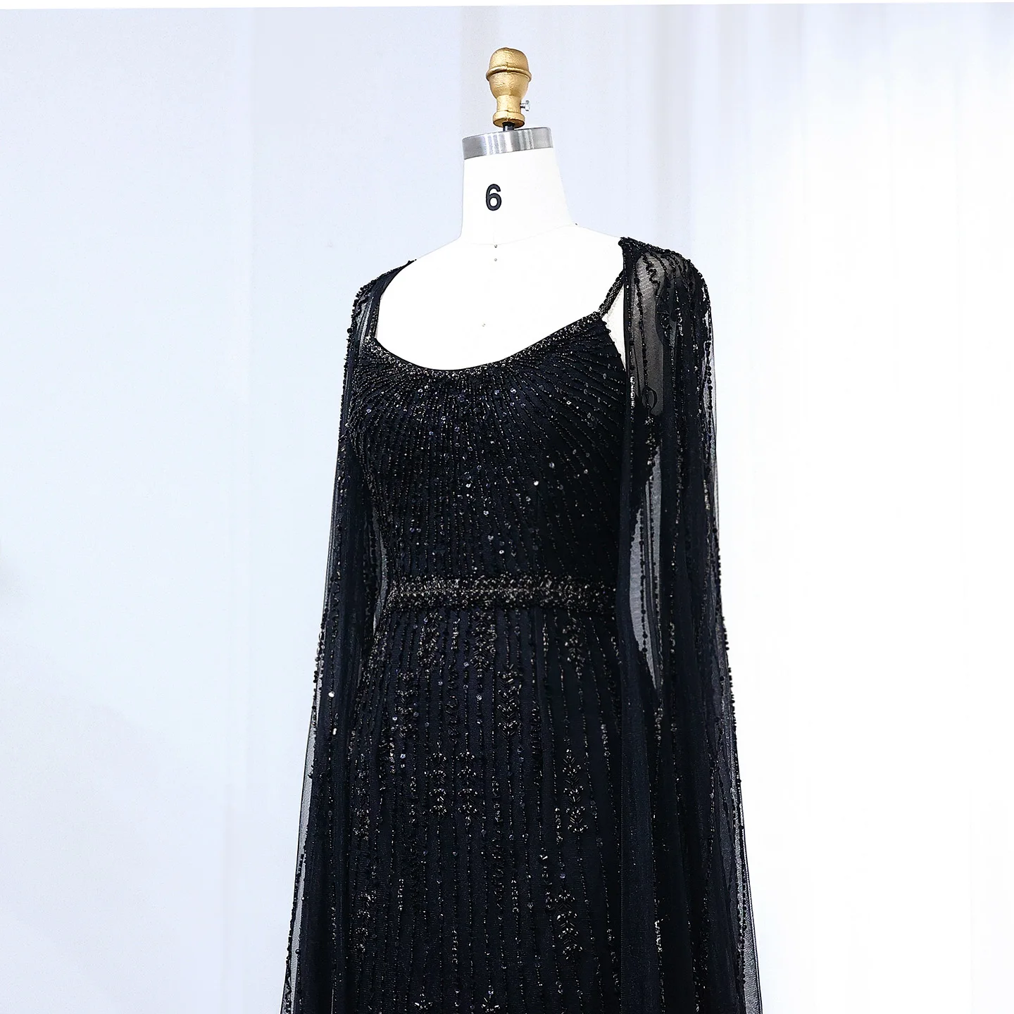 Sharon Said Luxus Champagner Meerjungfrau Abendkleid mit Cape Elegant Arabisch Schwarz Lange Frauen Formale Party Kleider SS590 Maßgeschneidert