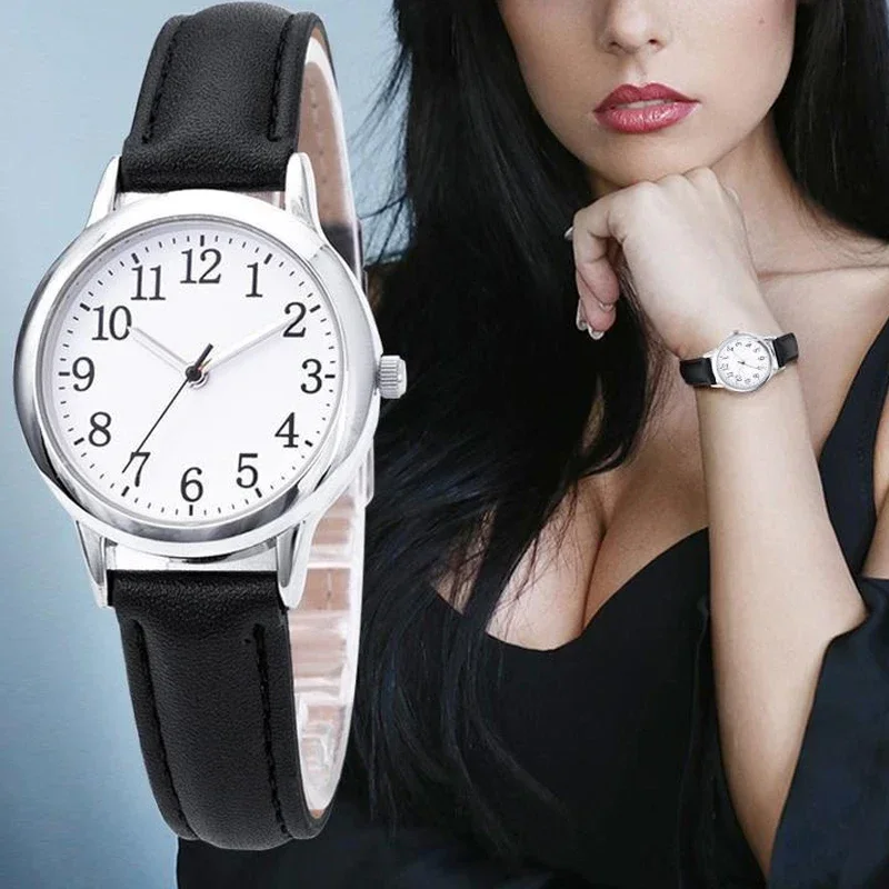 ผู้หญิงควอตซ์นาฬิกาอ่านง่ายตัวเลขภาษาอาหรับ Simple Dial สายหนัง PU Lady Candy สี Reloj De Mujer Montre Femme