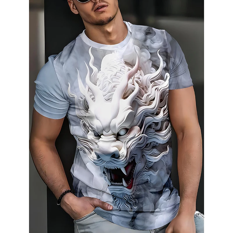 Fashion Chinese Dragon 3D Print Men\'s T-shirts Thin O-neck Short Sleeve Summer Tshirt Man Plus Size Loose Street Casual Tee Tops