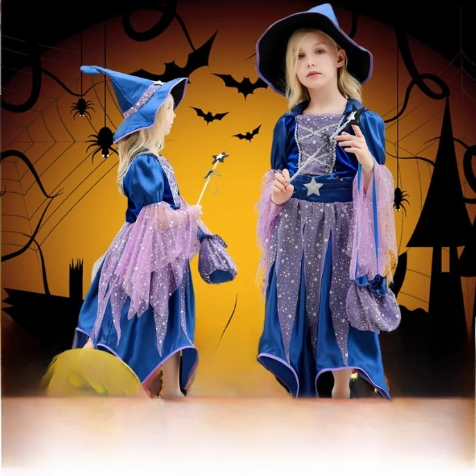 

Princess Costume Witch Women's Children's Halloween Dance Performance Outfit Triacetate Fiber 100% Fuliuxi Brand