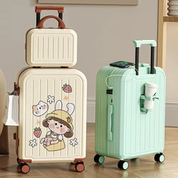 Valise à roulettes avec sac à main pour enfants, bagages à roulettes de dessin animé rose, sac de voyage pour filles et garçons, 20 po, 22 po, 24 po, 26 po, 28 po