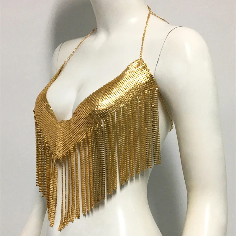 Großhandel Frauen Crop Top V-ausschnitt Quaste Metall Leibchen Weste Nachtclub Mädchen Kurze Tank Tops Bodycon Mode Schmuck Y2K Kleidung – Detail 11