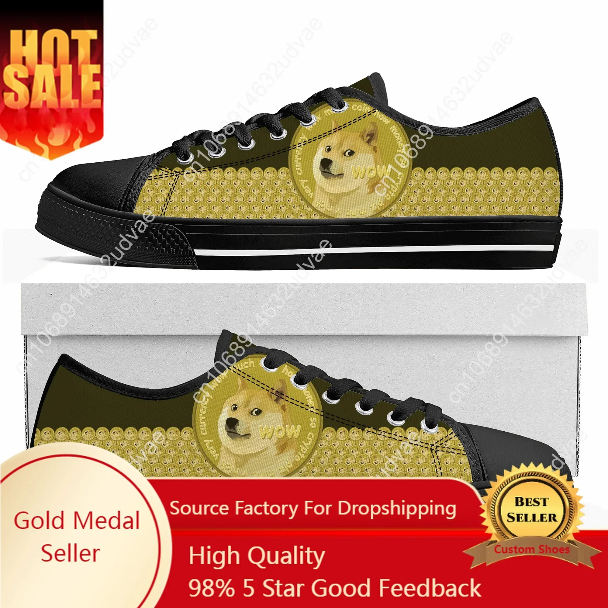 Dogecoin Crypto Currency Dog Coin Low Top Sneakers Mens Womens Canvas Sneaker Couple High Quality Shoes Custom Shoe