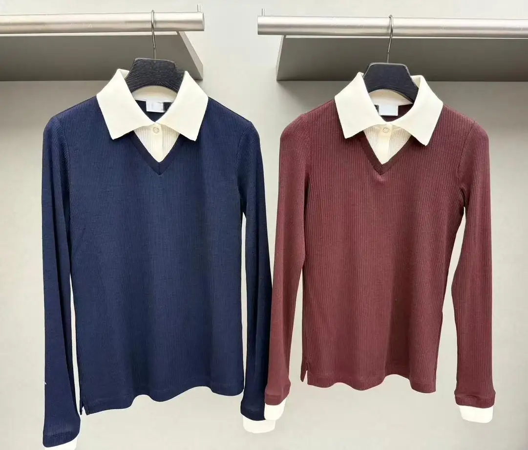 Women Early Autumn Golf Wool Knit Base Layer Long Sleeve Slim Fit Stretchy Golf Undershirt Top