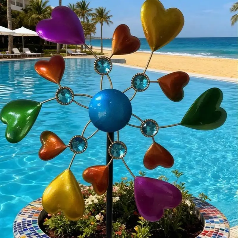 Wunderschöne Metall-Herzspindel mit farbenfrohem Gartenmuster zur Verschönerung des Außenbereichs, 3 x – Detail 3