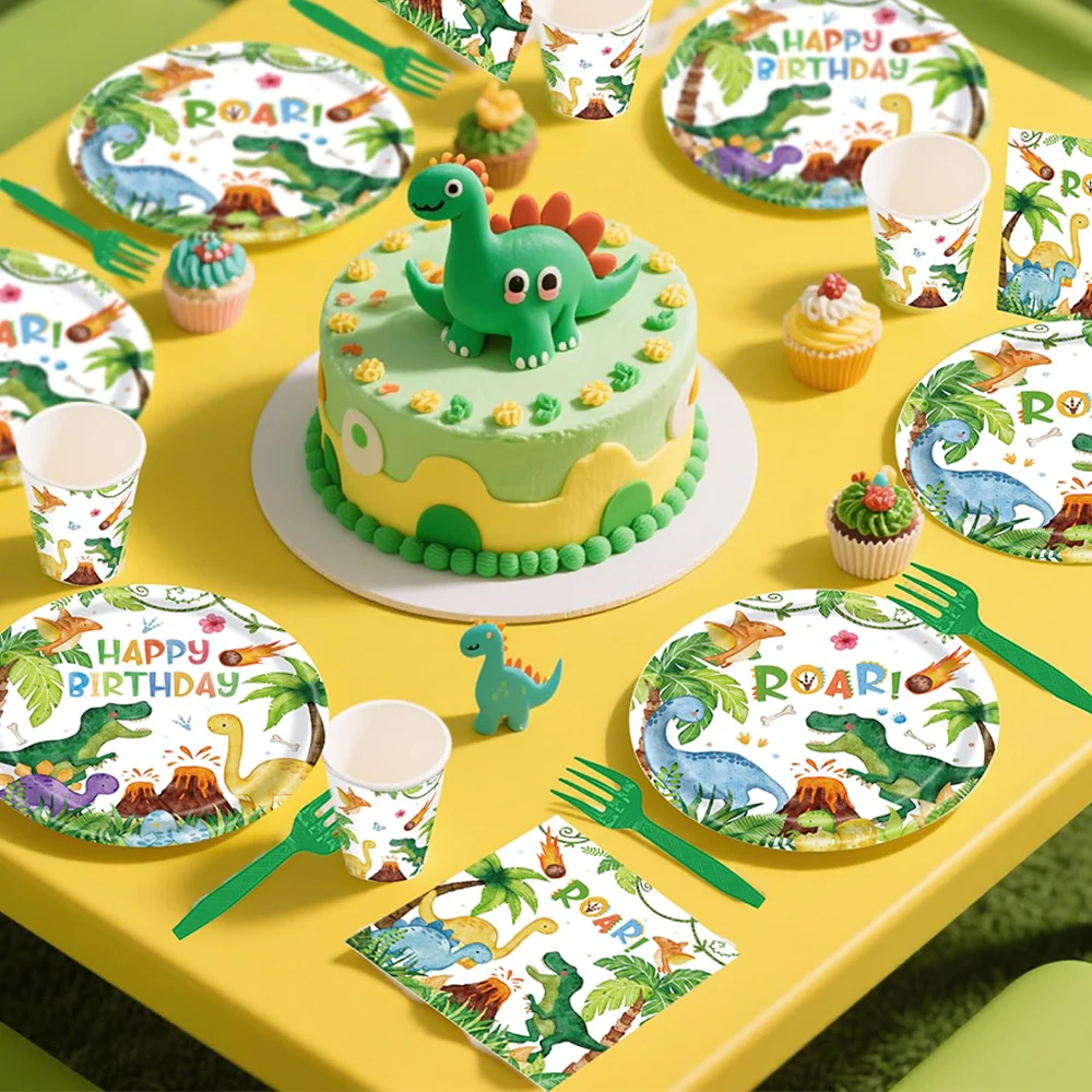 20/40 Stück Dinosaurier-Geburtstagsdekoration, Tischgeschirr, Aquarell-Dinosaurier-Pappteller, Servietten für Jungen, Kinder, Dino-Party-Dekorationszubehör – Detail 7