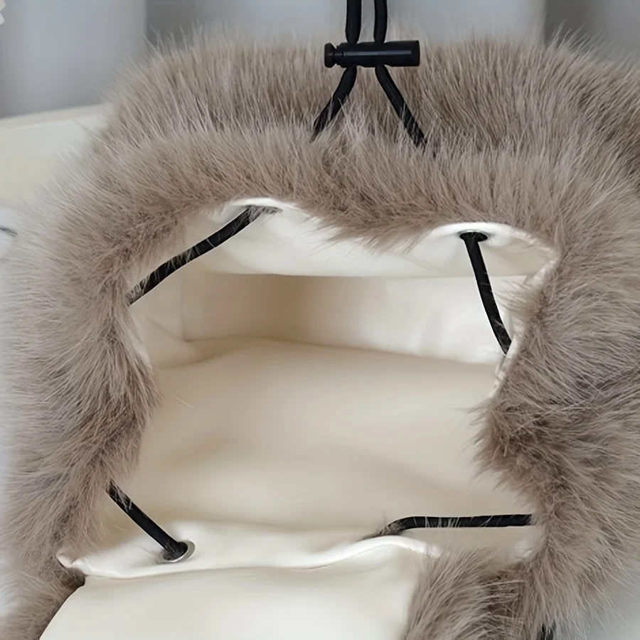 Women's Plush Faux Fur Backpack with Adjustable Drawstring Closure Daypack for Casual Formal Use Mini Backpack Soft Texture Bag