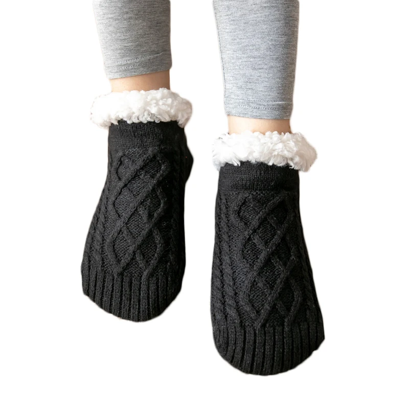 

MOJITO Warm Fleece Black Crew Socks Men's Women's Non-Slip Silicone at the Bottom Super Soft Cozy Fuzzy Knit Socks Slippers 2023